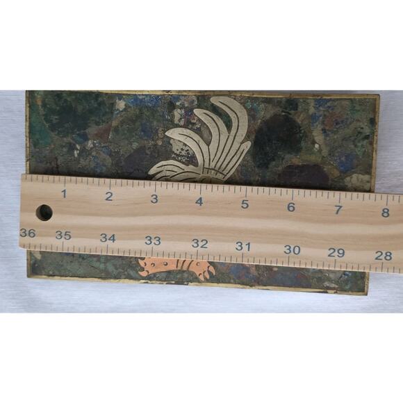 VTG Tribal Mexican Trinket Box Mixed Metal & Semi-Precious Stone Mosaic Hinged - Picture 8 of 9
